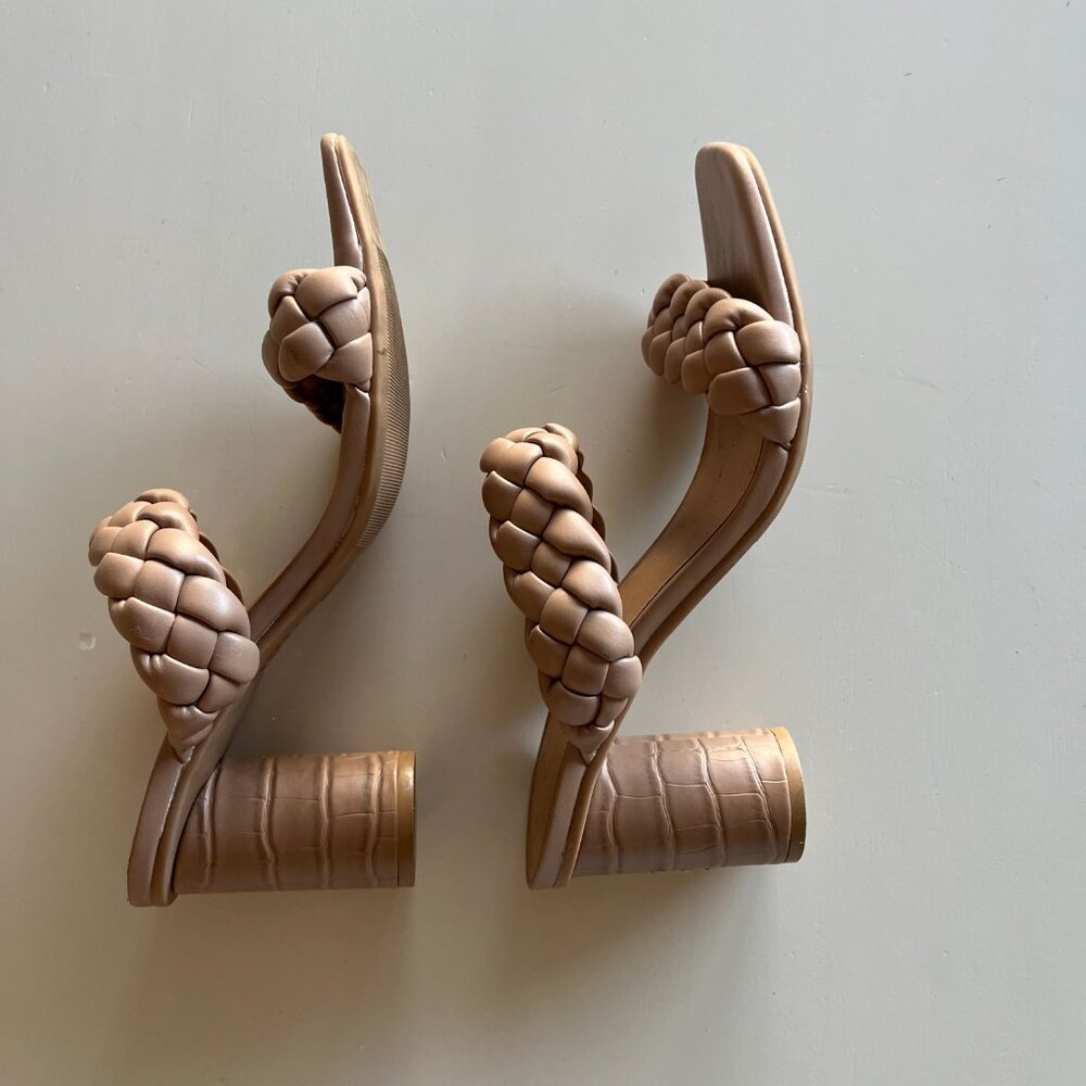 Tan Braided Mule Chunky Heels - Picture 3 of 5